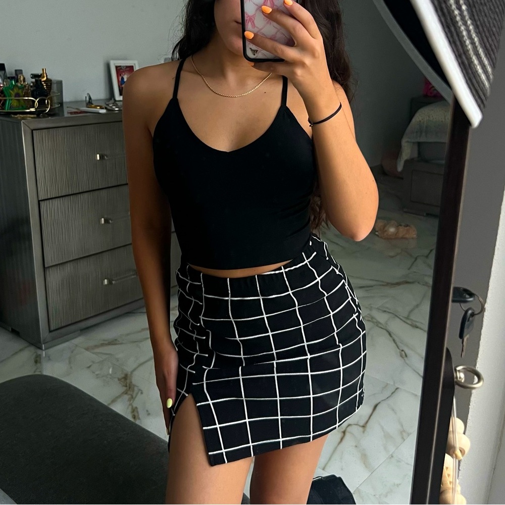 square print mini skirt